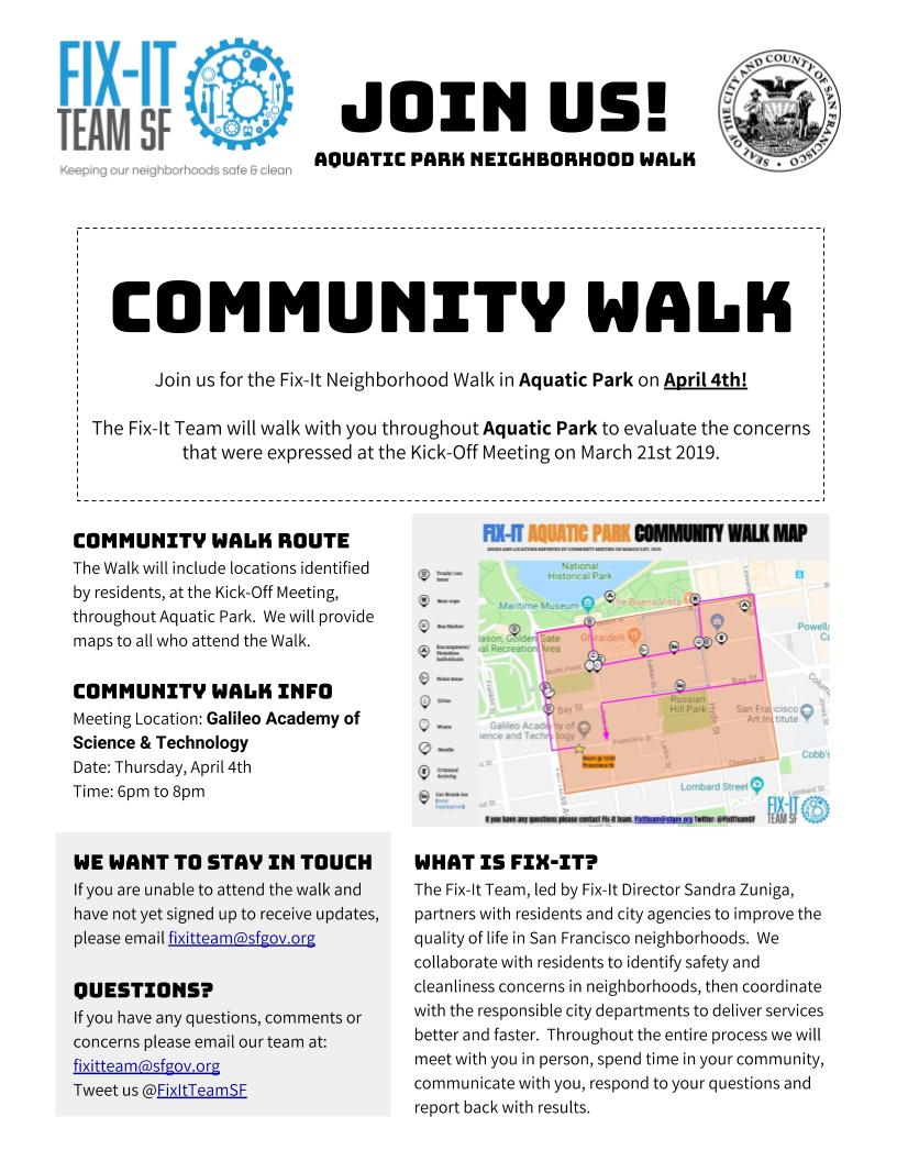 Fix-It Aquatic Park Neighborhood Walk Flyer