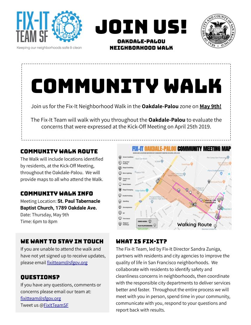 Fix-It Oakdale-Palou Neighborhood Walk Flyer