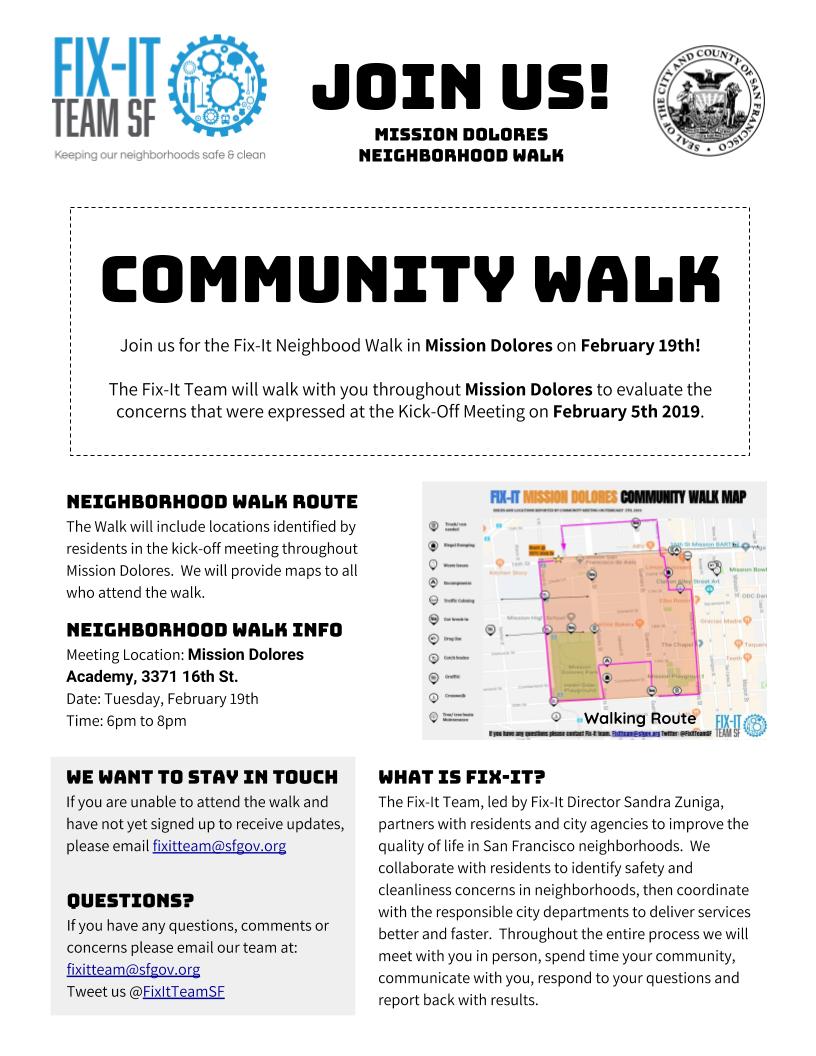 Fix-It Mission Dolores Neighborhood Walk Flyer