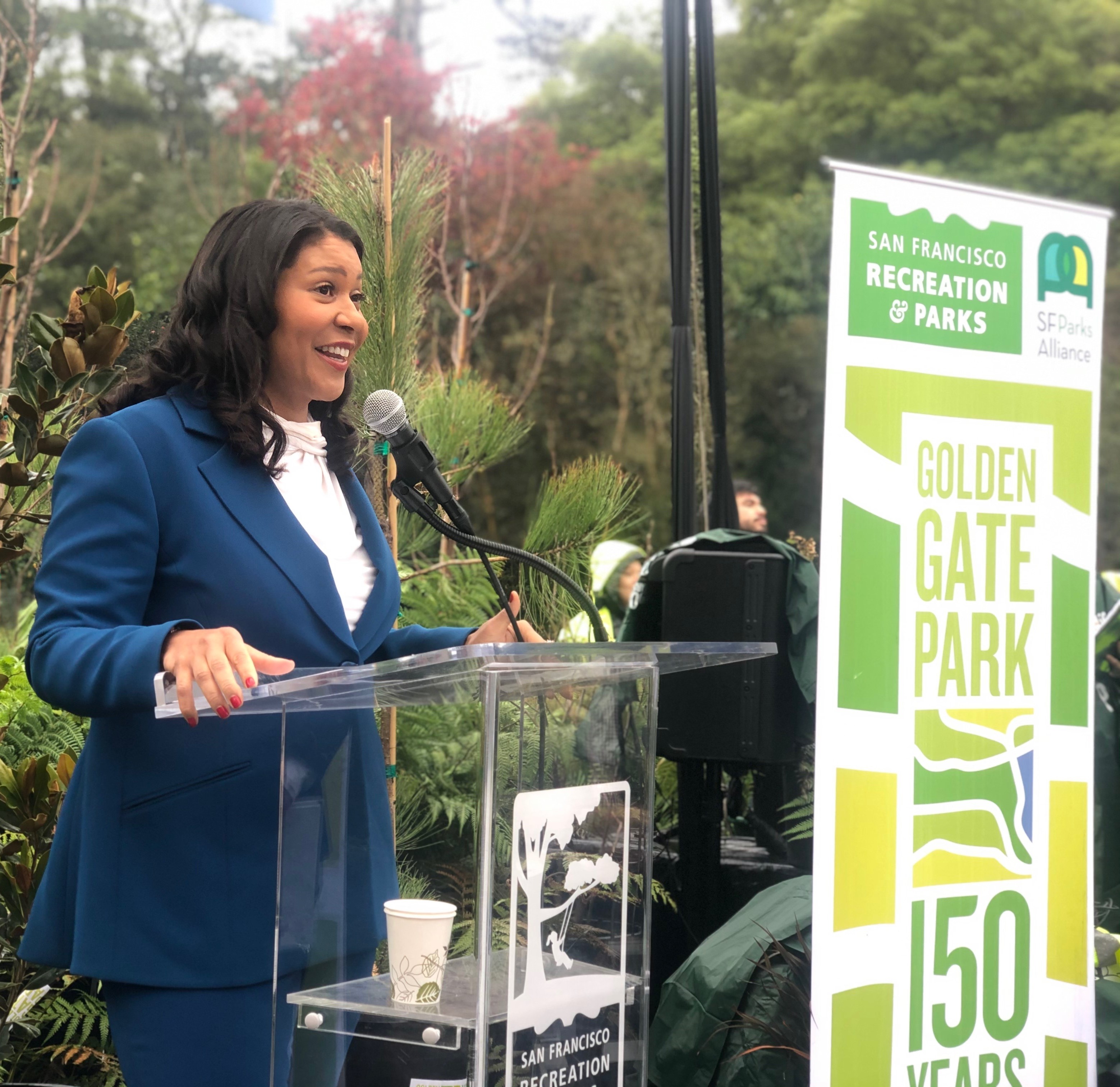 Mayor Breed speaking at Golden Gate Park 150th Anniversary Celebration Kick-Off