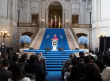 Mayor Breed speaking at City Hall for her Inauguration